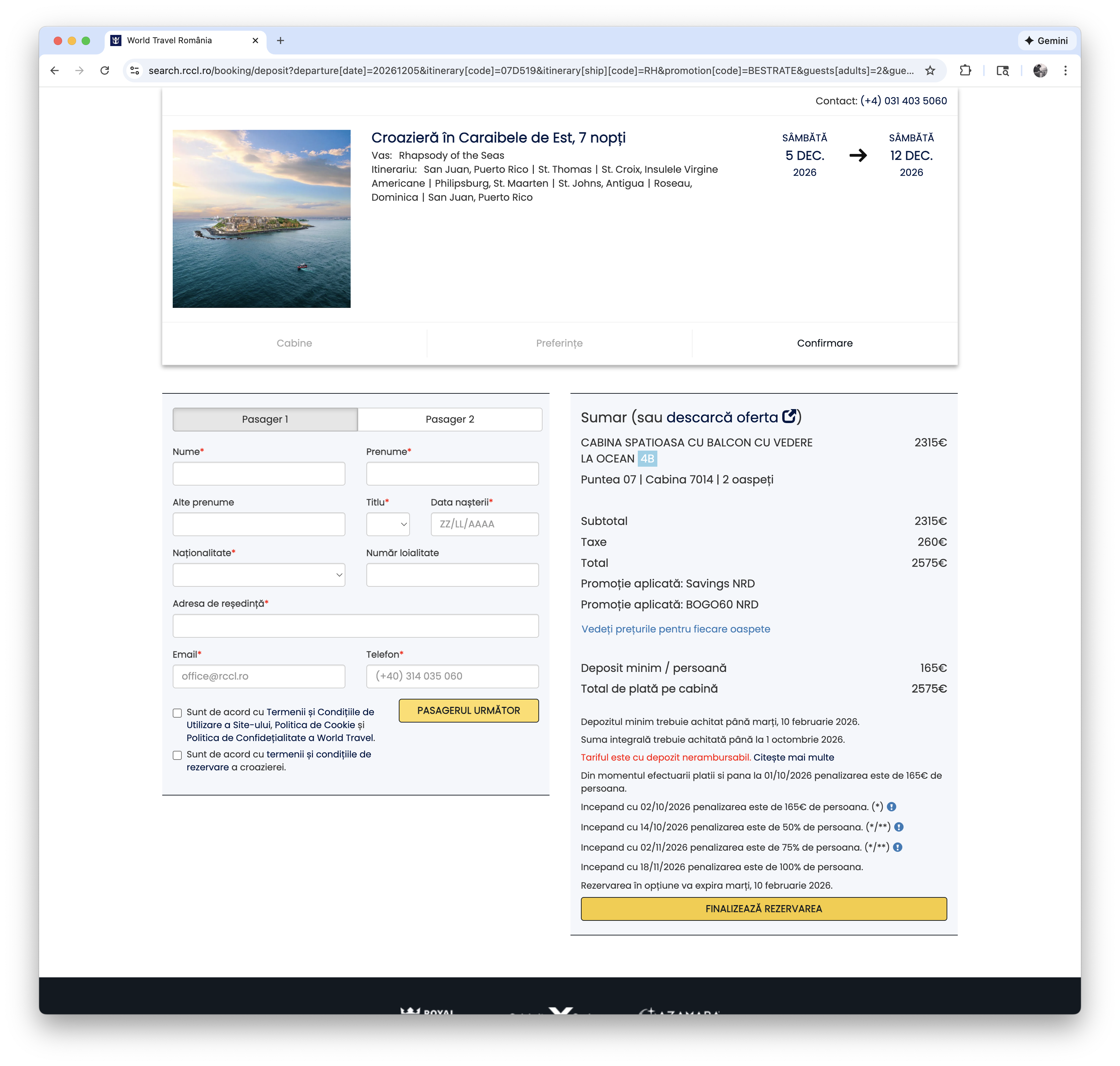 Guest details on rccl.ro